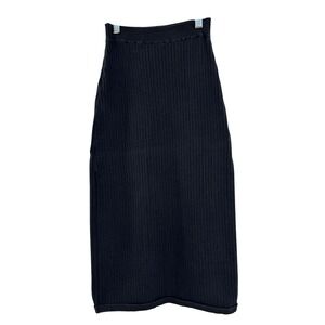 Free People Ribbed Knit Midi Skirt Slit Black XS TP